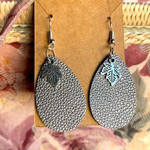 Original leather and silver leaf earrings